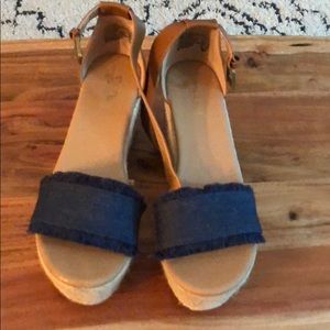 Jean & Tan Faux Leather Platform Espadrille Wedges